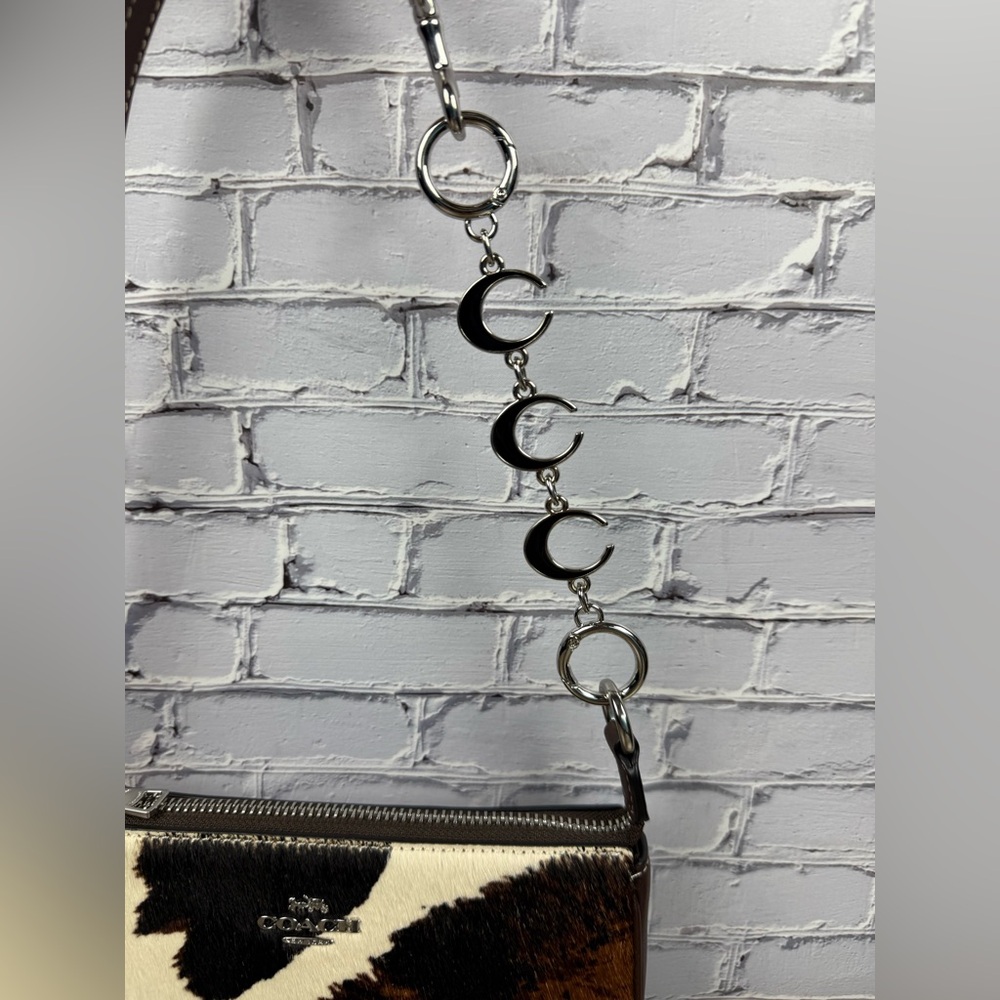 Coach Nolita 19 Cow Print NWT Silver with a free unbranded chain extender silver - Picture 3 of 14